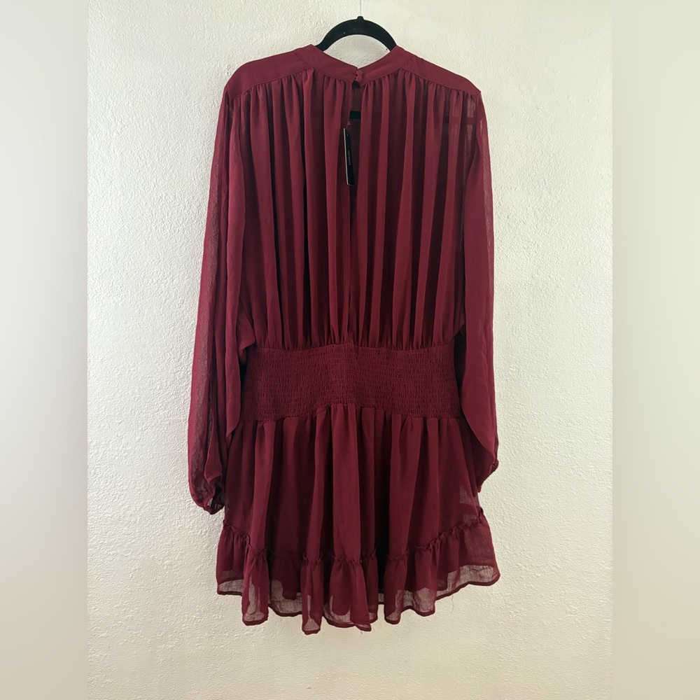 Aeom Dress Antique Berry Burgundy Long Sleeve Smoked Tiered Boho sheer Size XL - Picture 7 of 9